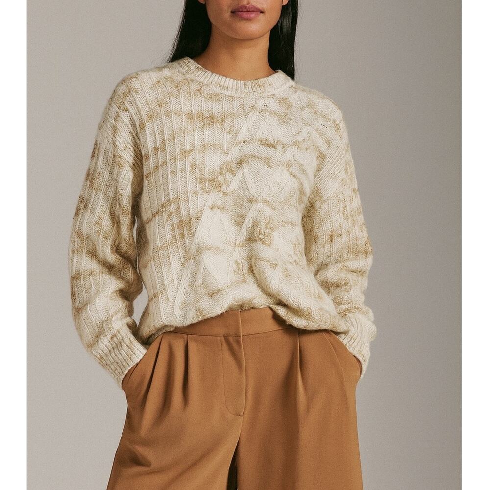 Vintage Mohair Cable Knit Sweater Thick Cozy Pull Over Womens 36 Earthy Cream